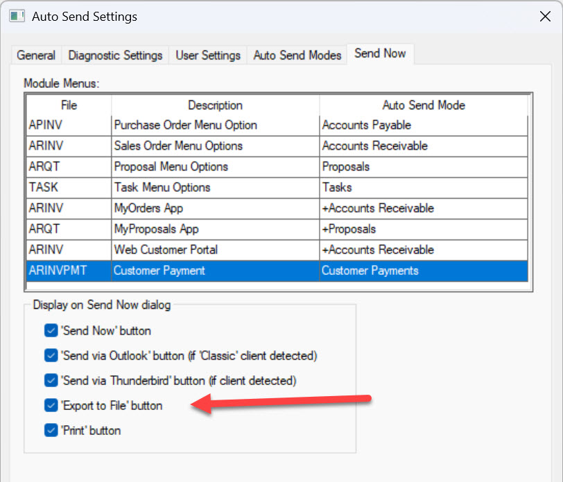 Now Dialog Send Now, Export Now, and Print Now Tools