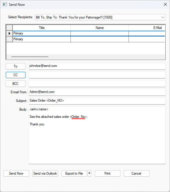 Send Now, Export Now, and Print Now Tools